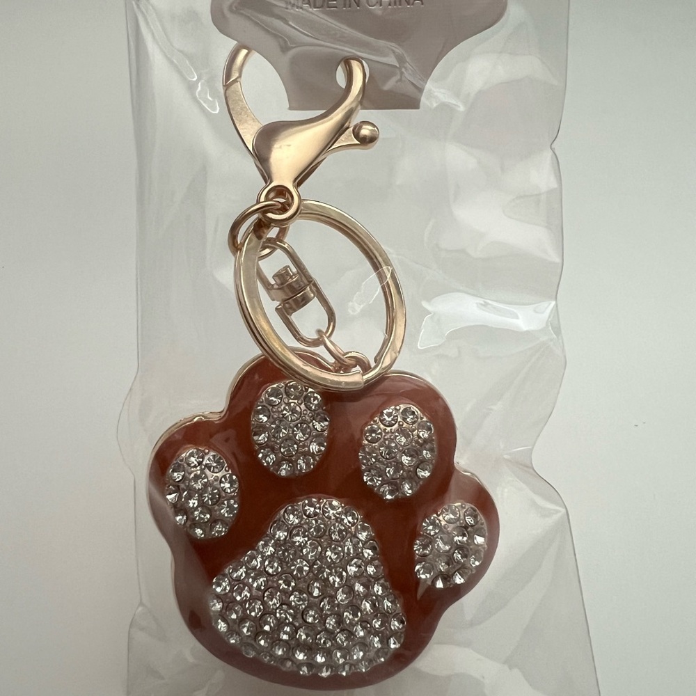 Brown Paw Print Keychain with Rhinestones